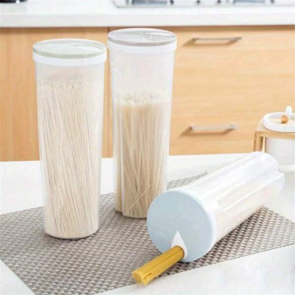 Pasta- und Getreide-Aufbewahrungsbehälter mit drehbarem Deckel und ergonomischem Spender, transparenter Behälter für Spaghetti, Reisnudeln und mehr - Kunststoff, nur von Hand zu waschen, platzsparendes zylindrisches Design