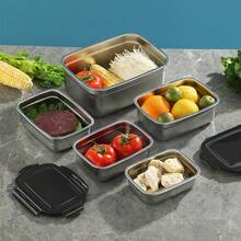 1 件带盖不锈钢便当盒，学生午餐盒，密封食品储存容器，冰箱食品保鲜盒，防漏密封，学校用品