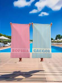 1pc Custom Name Striped Personalized Beach Towel, Retro Pool Party Towel, Soft Quick-Dry Pool Towel,Soft & Colorful For Bridesmaids, Vacation, Birthday Or Swim Club Gift,Teens Pool Towel, Bachelorette Bridesmaid Towel, Back-To-School Gift,Holiday Gift - one-size - View 3