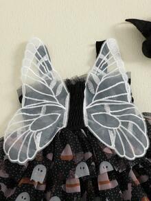 Halloween Butterfly Halter Dress For Girls - Black - View 4
