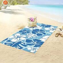 1pc Blue & White Floral Beach Towel - Tropical Hibiscus Prints - 30*60inch, Lightweight & Absorbent, Perfect For Swimming, Gym, Yoga - Ideal Travel Companion - 白色 - 查看 4