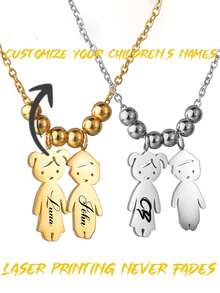 1 件定制不锈钢男孩和女孩儿童吊坠项链，个性化手工 DIY 雕刻名字/家庭项链