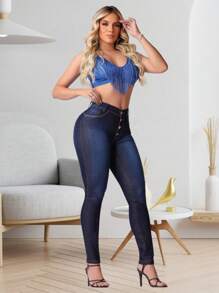 Kit 2 Calças Jeans  Feminina Skinny com Elastano (Lycla) Cintura Alta Efeito Empina Bumbum