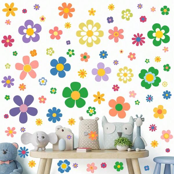 9 Sheets Multi-Color Daisy Flower Wall Stickers Home Decor Stickers Living Room Bedroom Wall Stickers Bathroom Bathtub Stickers Children's Room Wall Stickers Room Decor Wall Decor