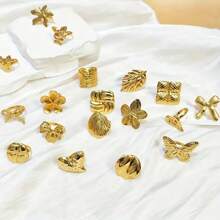 5pcs/Pack Exaggerated Butterfly & Flower Stainless Steel Rings Set For Women, Elegant Fashion Mixed Style Rings For Party, Wedding, Daily Wear, Jewelry Accessories, Best Gifts (Random Styles)