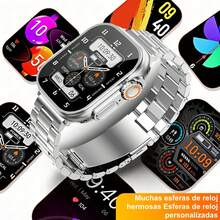 Reloj inteligente 10+1 Ultra, reloj deportivo multifuncional autoalimentado, reloj digital, carga inalámbrica y llamadas Bluetooth, seguimiento de hasta 100 modos deportivos, compatible con Android e iOS, unisex - Plateado - Ver 2