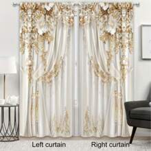 [Luxury Lace Curtain] 2pcs Luxury Polyester European Lace Pearl Curtains - Fashion Modern 2D Stereo Pattern Gorgeous Rod Art Wall Hanging Bedroom Living Room Dormitory Decoration
