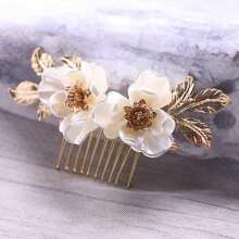 Peineta de pelo con flor de loto blanca y centro dorado, accesorio de boda y novia de alta gama, al por mayor transfronteriza, accesorios para el cabello, accesorios para el cabello, boda, peinetas
