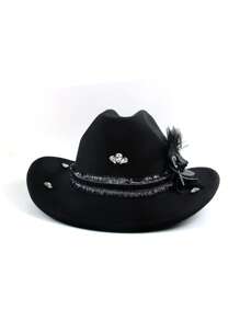 1pc Women's Western Cowboy Hat With Lace Trim Embroidery Suitable For Outdoor Travel Hat Suitable For Outdoor Travel Hat Unisex