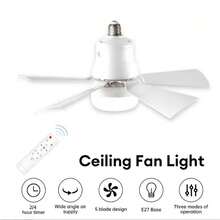 1 ventilador de techo con control remoto y cinco aspas desmontables, tres niveles de velocidad del viento ajustable y temperatura de color de la bombilla, adecuado para dormitorios, salas de estudio, salas de estar, cocinas, garajes y comedores. - Blanco - Ver 3