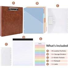 Neww  3 Ring Binder  Clipboard,1 Inch Binder, 13.2" * 10.2" PU Clipboard Binder  Notepad & 5 Dividers  5 Pockets, Labels, Clipboard Folder Great For School Office(Fit Letter Sized Paper) - Brown Letter Size - 1 Inch - View 3