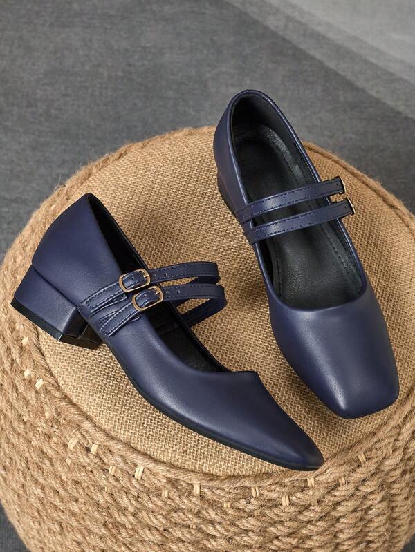 Damen 3 cm Tuch-Absatz Schwarz Mode vielseitige navy blau, kaffee, burgund Plateau Keilabsatz Mary Jane Schuhe, ganzjährig