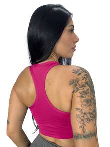 Fitness Racerback Top With Removable Pads - 玫紅色 - 查看 2