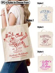 Customized Bachelorette Tote Bag, Bachelorette Cocktail Club Tote, Personalized Bridal Party Favors, Social Club, Nash Bash, Brides Last Rodeo - Rodeo Bachelorette - For Western Bachelorette Party Nashville Bachelorette Party - Cowgirl Bachelorette - Lets Go Girls - Beige - View 1