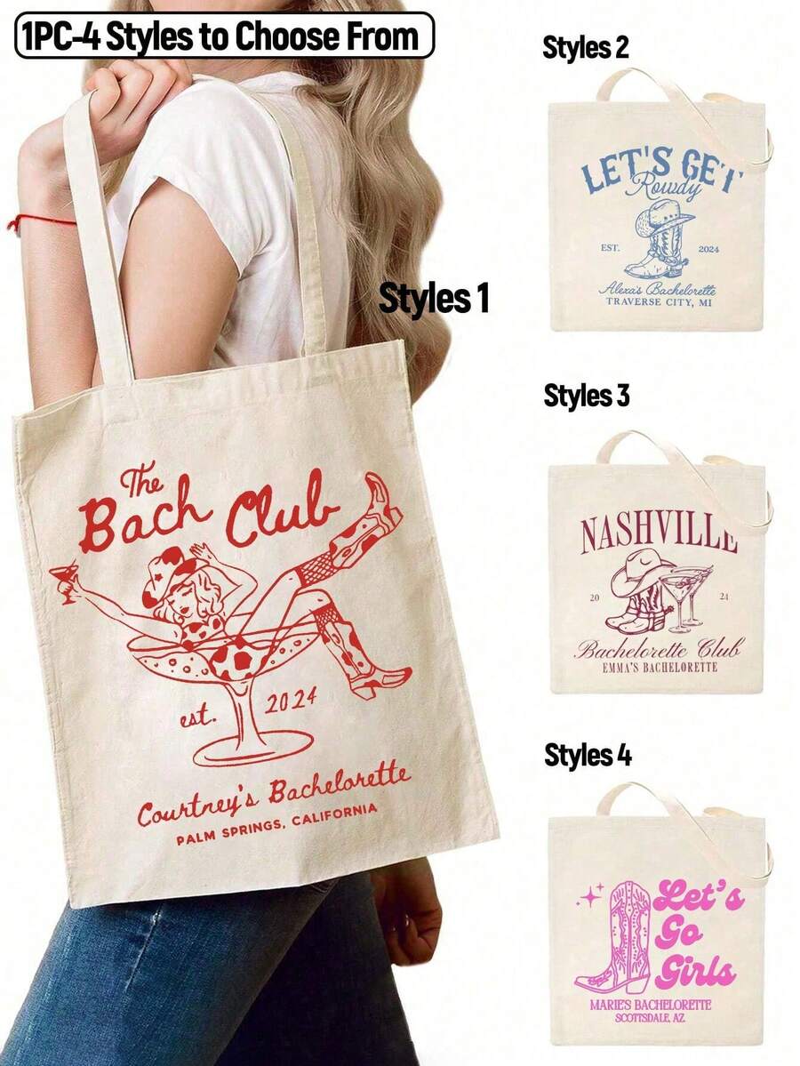 Customized Bachelorette Tote Bag, Bachelorette Cocktail Club Tote, Personalized Bridal Party Favors, Social Club, Nash Bash, Brides Last Rodeo - Rodeo Bachelorette - For Western Bachelorette Party Nashville Bachelorette Party - Cowgirl Bachelorette - Lets Go Girls - Beige - View 1
