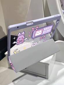 漂亮可爱的紫色游戏兔蝴蝶结双面彩绘亚克力透明水晶背板，防震，兼容第 7 代和第 8 代（10.2 英寸）iPad，第 10 代保护壳，内置笔槽，支持睡眠和唤醒，节日礼物，新年礼物 - 彩色 - 查看 6