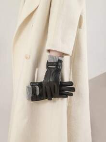 1 Pair Solid Color Casual Elegant PU Leather Women's Autumn/Winter Warm Touchscreen Gloves, Fashion, Windproof, Waterproof, Thermal Lining