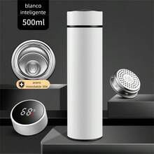 Termo digital LED con pantalla de temperatura, acero inoxidable 304-500ml, con aislamiento al vacío, inteligente, for café.(Blanco) - Blanco - Ver 7