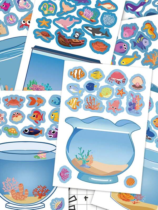 8pcs Dream Fish Tank Stickers Birthday Gift Birthday Party Graduation Season Decoration For Handbook, Diary, Mobile Phone Case, Bicycle, Guitar, Skateboard Decoration Material