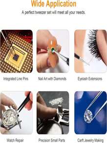 Set di 9 pinzette di precisione in acciaio inossidabile antistatico, adatte per elettronica, saldatura, lavori di laboratorio, creazione di gioielli, modellismo e artigianato