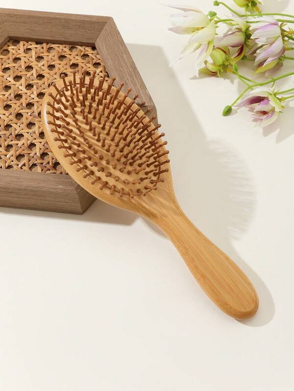 Bamboo Oval Massage Cushion Comb, Bamboo Hair Brush Natural Wood Anti -Static Brush Hair Scalp, Scalp Combed Combat Cushion Modeling Tool Common, Cushion Hair Brush, Thick - Bamboo Detangling Hairbrush For Massaging Scalp, For Women Hair Brush/ Hair Comb