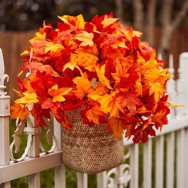 1/4/6 paquetes de hojas de arce artificiales, 7 ramas con hojas de simulación de otoño para decoración, hojas de otoño para decoración del hogar interior y exterior, cocina, festivales, centro de mesa para el festival de la cosecha de otoño, decoración de otoño, otoño, plantas falsas