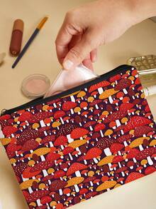 Whimsical Mushroom Printed Canvas Toiletries Bag- Fashionable Design, Zipper Closure, Foldable, Lightweight, Fade-Resistant- Perfect Gift For Bridesmaids, Teachers And Friends, Also Can Be Used As A Machine Washable Women's Makeup Bag. Back To School Book Bag, Travel Essentials, Beach Summer Vacation Travel Organizer Bag - Multicolor - View 8