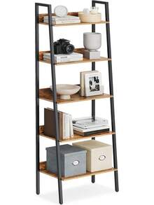 VASAGLE - Estante para Libros, Estante Estrecho de 5 Niveles, Estante de Escalera para Oficina en casa, Sala, Dormitorio, Cocina, café rústico y Tinta Negra, ULLS109B01 - Marrón Rústico + Negro - Ver 7