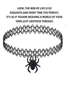 1 pezzo Collana con pendente a luna gotico, stile vintage con elementi di ragno, croce, teschio, ragnatela, teschio umano, design horror e bizzarro, catena regolabile seducente per il collo, adatta per le donne da indossare durante Ognissanti - nero - Visualizzare 10