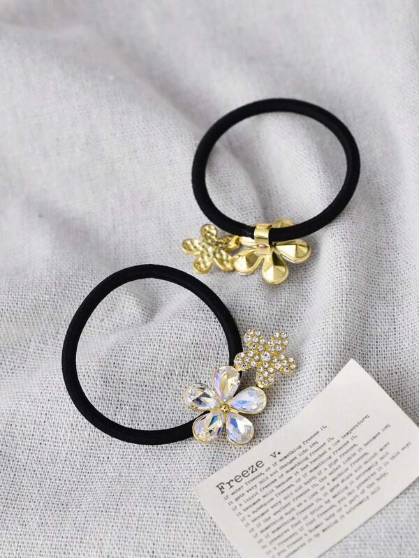 1 Pc Floral Rhinestone Scrunchie, Elegant & Minimalist Hair Tie For Women, Ponytail Holder