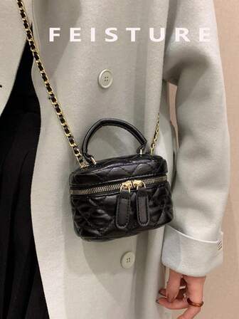 Lichtgewicht minitas, tas met ketting, gewatteerde tas, handtas, emmertas, geschikt voor meisjes, studenten en kantoorvrouwen, perfect voor kantoor, universiteit, werk, woon-werkverkeer, buitenactiviteiten, reizen en picknicks, modieuze crèmekleurige en gele damestas