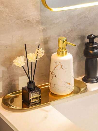 1pc Gold Luxury Style Bathroom Vanity Tray, Suitable For Bathroom, Sink, Toilet