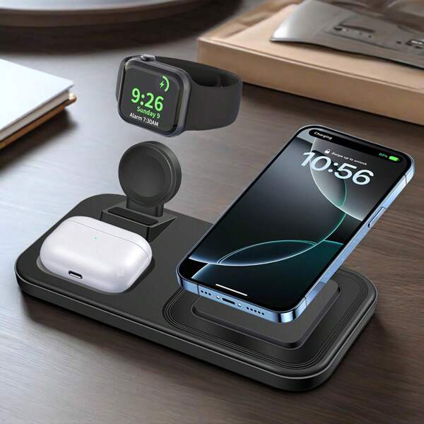 محطة شحن ثلاثية الاستخدام متوافقة مع الآيفون: شاحن لاسلكي متوافق مع آيفون 16e 16 15 14 13 12 11 برو ماكس، متوافق مع ساعة آبل سلسلة 10 9 8 7 6 5 4 3 2 ألترا SE، متوافق مع ايربودز 4 3 2 برو - شاحن محمول سريع، حامل مناسب للمكتب والسكن والمنزل