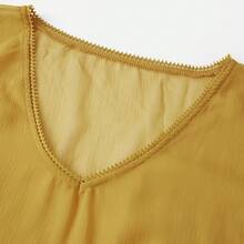 Womens Y2K Lace Patchwork Frill Poncho Tops Solid Color See Through Batwing Sleeve V Neck Ruffle Hem Loose Fit Sheer Mesh T Shirts Blouses Boho Peplum Shawl Shirts Summer Going Out Tops Beach Cover Up Vacation Streetwear - 黃色 - 查看 4