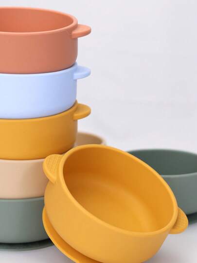 1 pezzo Ciotola per bambini in silicone con ventosa e doppia presa, adatta per alimentazione autonoma del bambino, resistente ad alte temperature e cadute, adatto per uso quotidiano