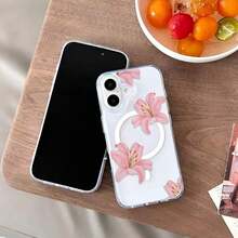 Funda para teléfono con estampado de lirios rosas (1 unidad). Funda magnética premium compatible con phone 6e/16/15/14/13/12/11/Promax/Pro/Plus/Xsmax/Xs/X y Galaxy S22/S23/S24/Plus/FE/Ultra. Diseño moderno y veraniego para mujer. - transparente - Ver 6