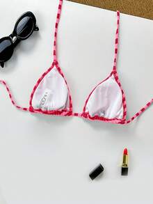 Women's Striped Bikini Top, Summer Vacation - Red - View 4