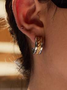 Fashion Classic Two Color Thread Three Layer C-Shaped Ear Studs Stainless Steel Fried Dough Twists Earrings Women's Jewel ﻿