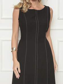 DUOUNO MODAS - VESTIDO REGATA LONGO FEMININO MARANTE COM ZÍPER ATRÁS E BOLSOS - VESTIDOS LONGOS FEMININOS FEMININAS - Preto - Visão 4