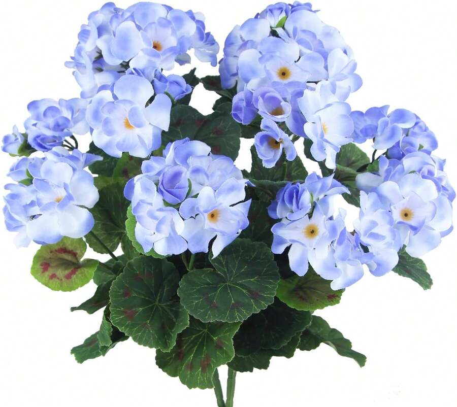 2 Pcs Artificial Geraniums Outdoor Silk Flowers Light Purple Artificial Geranium Bush Faux Flowers Geraniums For Floral Home Decor Indoor Garden Patio Grave Cemetary Vase Table Centerpiece - 紫色 - 查看 1
