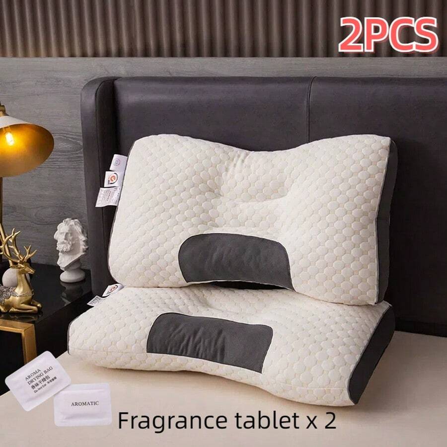 2pcs Soft And Breathable Neck Pillow, Suitable For Side Sleep, Lying Down, Sleep Pillow, Ergonomic Neck Support, Long Sleep Without Collapsing, Removable Pillowcase, Home Gift. - White - View 1
