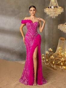 Faeriesty Faeriesty Luxury One-Shoulder Evening Gown With Back-Tie Closure & High Slit – Beaded Mermaid Dress Featuring Feather-Like Detailing And Textured Fish-Tail Hemline For Red Carpet Glamour | Perfect For Black-Tie Galas, Formal Charity Dinners, Exclusive Award Ceremonies, Opera Nights, And Premiere Events