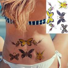 Set de 8 láminas de tatuajes temporales sexys de flores, mariposas realistas a color para mujer, para cintura, espalda baja, vientre, embarazo, arte corporal y maquillaje. - Multicolor - Ver 2