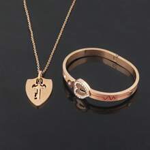 rongji jewelry 1 Set Pulsera y Collar de Pareja con Corazón y Candado de Acero de Titanio, Resistente al Desgaste, Regalo del Día de San Valentín, Mamá, Madre, Día de la Madre