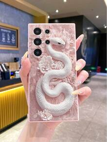 Ốp lưng điện thoại TPU mềm in 2D họa tiết rắn trắng và hoa hồng, chống sốc, dễ mang theo, tương thích với Apple 16 15 14 13 12 11 Pro Max / A07 A17 S25 S24 S23 / Tương thích với Redmi / Tương thích với OPPO / Tương thích với Realme / Tương thích với Infinix - Hồng - Xem 3