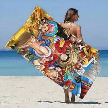 1条动漫印花五档沙滩巾，超柔软微纤维材质，防沙速干，泳池毛巾，女士旅行健身淋浴露营礼物 - 彩色 - 查看 16