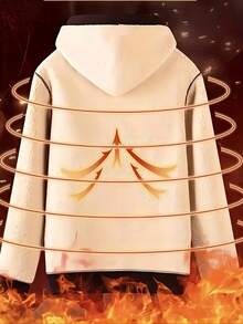 男士时尚运动衫，男士纯色简约套头衫秋冬羊羔绒内衬保暖连帽运动衫 - 黑色 - 查看 5