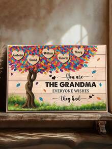 Catygift Custom Family Tree Canvas Print, Personalized Heart Shaped Names, Family Gift For Mom, Unique Wall Art Decor, 9 Names Customizable - As Shown - View 5