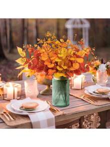 12 件装橙色桉树人造花束秋季花瓶餐桌装饰乡村收获季节桉树花瓶装饰 - 非常适合万圣节圣诞节秋季和收获季节 DIY 装饰、家居装饰、花园景观和摄影道具