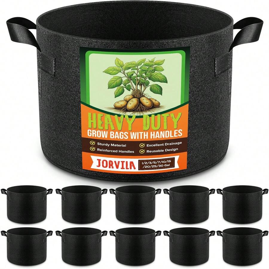 10 Pack 5 Gallon Thickened Grow Bags, Aeration Nonwoven Fabric Plant Pots With Durable Handles, Heavy Duty 300G Planter Pot For Tomato, Potato And Vegetable - Multicolor - View 1